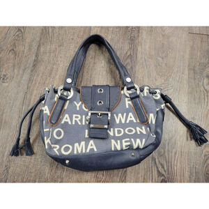 Wanlima Navy Blue Small Paris New York Roma London Handle Purse Bag
